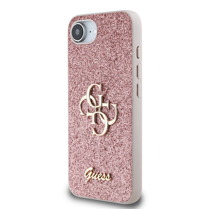Apple iPhone 16E Kılıf Guess Orjinal Lisanslı 4G Büyük Metal Logolu Glitter Kapak Siyah