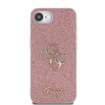 Apple iPhone 16E Kılıf Guess Orjinal Lisanslı 4G Büyük Metal Logolu Glitter Kapak Pembe