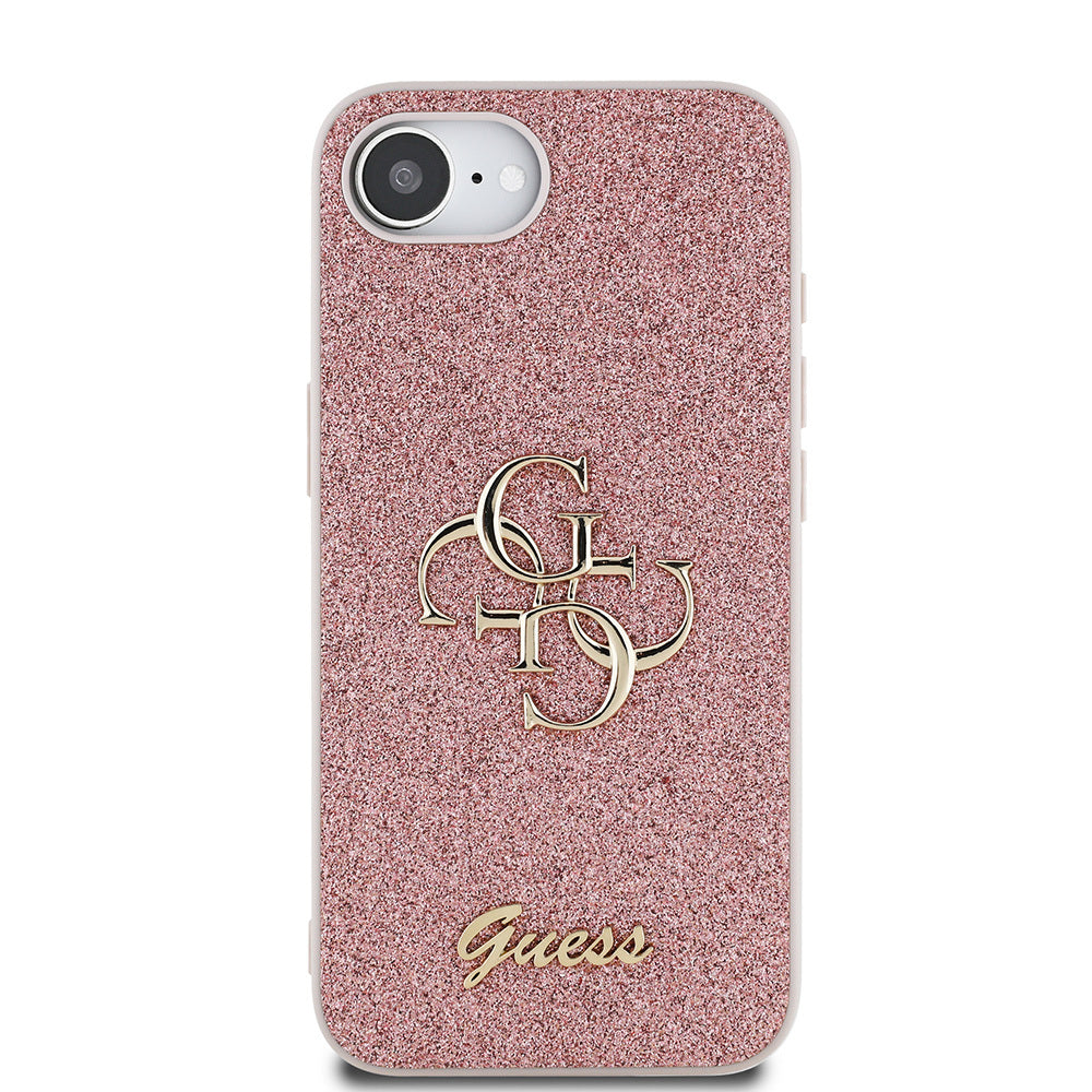 Apple iPhone 16E Kılıf Guess Orjinal Lisanslı 4G Büyük Metal Logolu Glitter Kapak Siyah