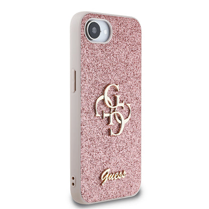 Apple iPhone 16E Kılıf Guess Orjinal Lisanslı 4G Büyük Metal Logolu Glitter Kapak Siyah