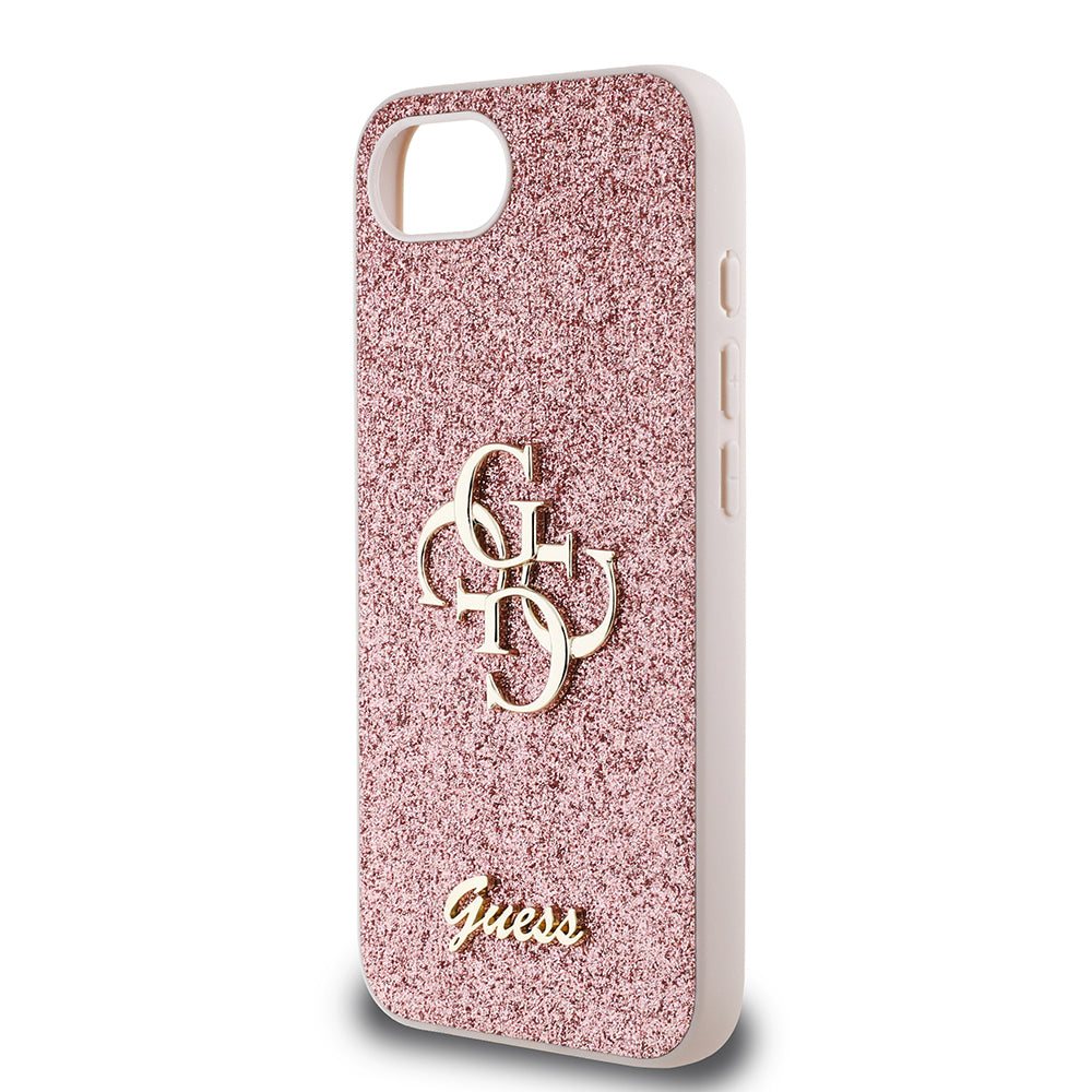 Apple iPhone 16E Kılıf Guess Orjinal Lisanslı 4G Büyük Metal Logolu Glitter Kapak Siyah
