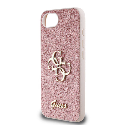 Apple iPhone 16E Kılıf Guess Orjinal Lisanslı 4G Büyük Metal Logolu Glitter Kapak Siyah