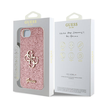 Apple iPhone 16E Kılıf Guess Orjinal Lisanslı 4G Büyük Metal Logolu Glitter Kapak Siyah