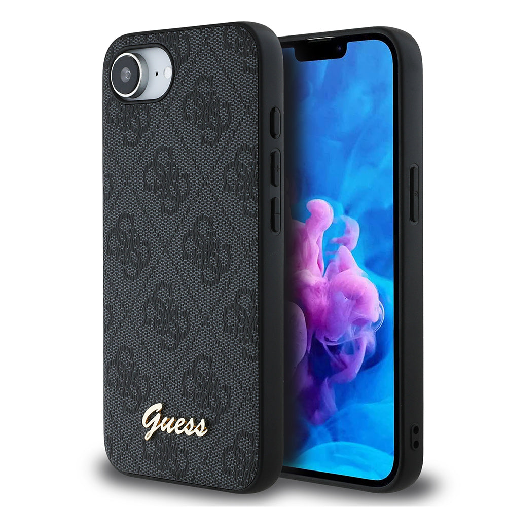Apple iPhone 16E Kılıf Guess Orjinal Lisanslı 4G Desenli Script Metal Logolu Kapak Pembe