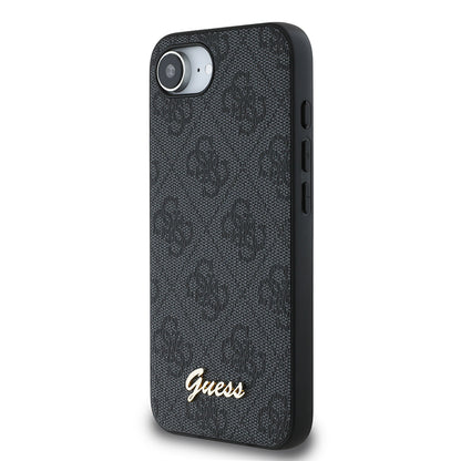 Apple iPhone 16E Kılıf Guess Orjinal Lisanslı 4G Desenli Script Metal Logolu Kapak Siyah