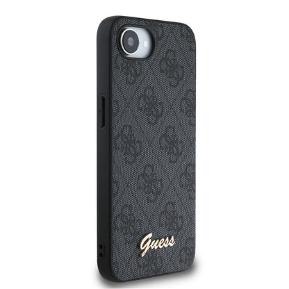 Apple iPhone 16E Kılıf Guess Orjinal Lisanslı 4G Desenli Script Metal Logolu Kapak Siyah