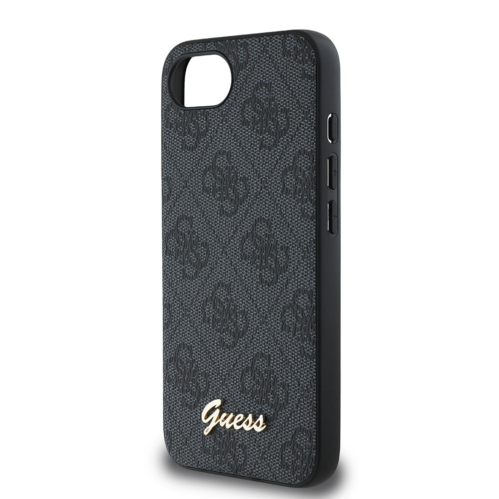 Apple iPhone 16E Kılıf Guess Orjinal Lisanslı 4G Desenli Script Metal Logolu Kapak Siyah