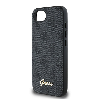Apple iPhone 16E Kılıf Guess Orjinal Lisanslı 4G Desenli Script Metal Logolu Kapak Siyah