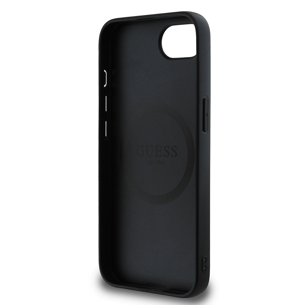 Apple iPhone 16E Kılıf Guess Orjinal Lisanslı 4G Desenli Script Metal Logolu Kapak Siyah