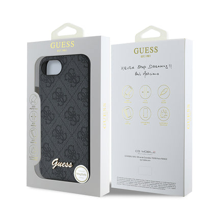 Apple iPhone 16E Kılıf Guess Orjinal Lisanslı 4G Desenli Script Metal Logolu Kapak Siyah