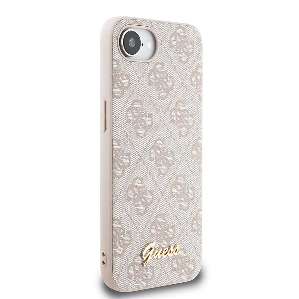 Apple iPhone 16E Kılıf Guess Orjinal Lisanslı 4G Desenli Script Metal Logolu Kapak Pembe
