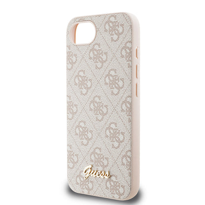Apple iPhone 16E Kılıf Guess Orjinal Lisanslı 4G Desenli Script Metal Logolu Kapak Pembe