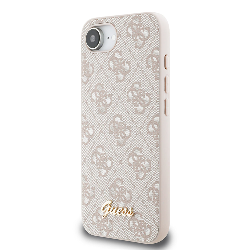 Apple iPhone 16E Kılıf Guess Orjinal Lisanslı 4G Desenli Script Metal Logolu Kapak Pembe