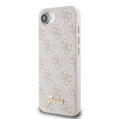 Apple iPhone 16E Kılıf Guess Orjinal Lisanslı 4G Desenli Script Metal Logolu Kapak Pembe
