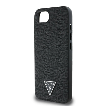 Apple iPhone 16E Kılıf Guess Orjinal Lisanslı M-safe Şarj Özellikli Grained Triangle Kapak Siyah