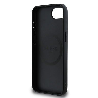 Apple iPhone 16E Kılıf Guess Orjinal Lisanslı M-safe Şarj Özellikli Grained Triangle Kapak Siyah