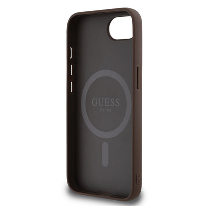 Apple iPhone 16E Kılıf Guess Orjinal Lisanslı M-safe Şarj Özellikli PU Üçgen Logo 4G Desenli Kapak Siyah