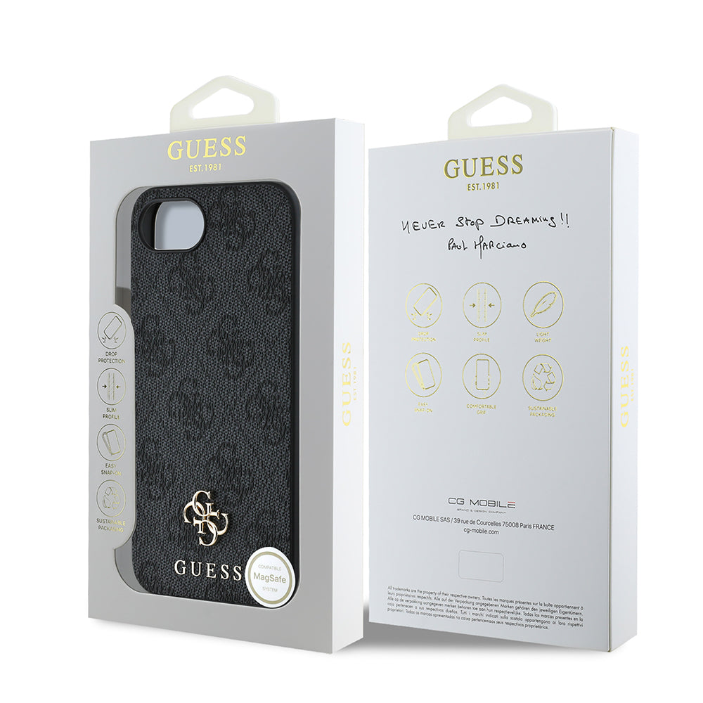 Apple iPhone 16E Kılıf Guess Orjinal Lisanslı M-safe Şarj Özellikli Small 4G Classic Kapak Siyah