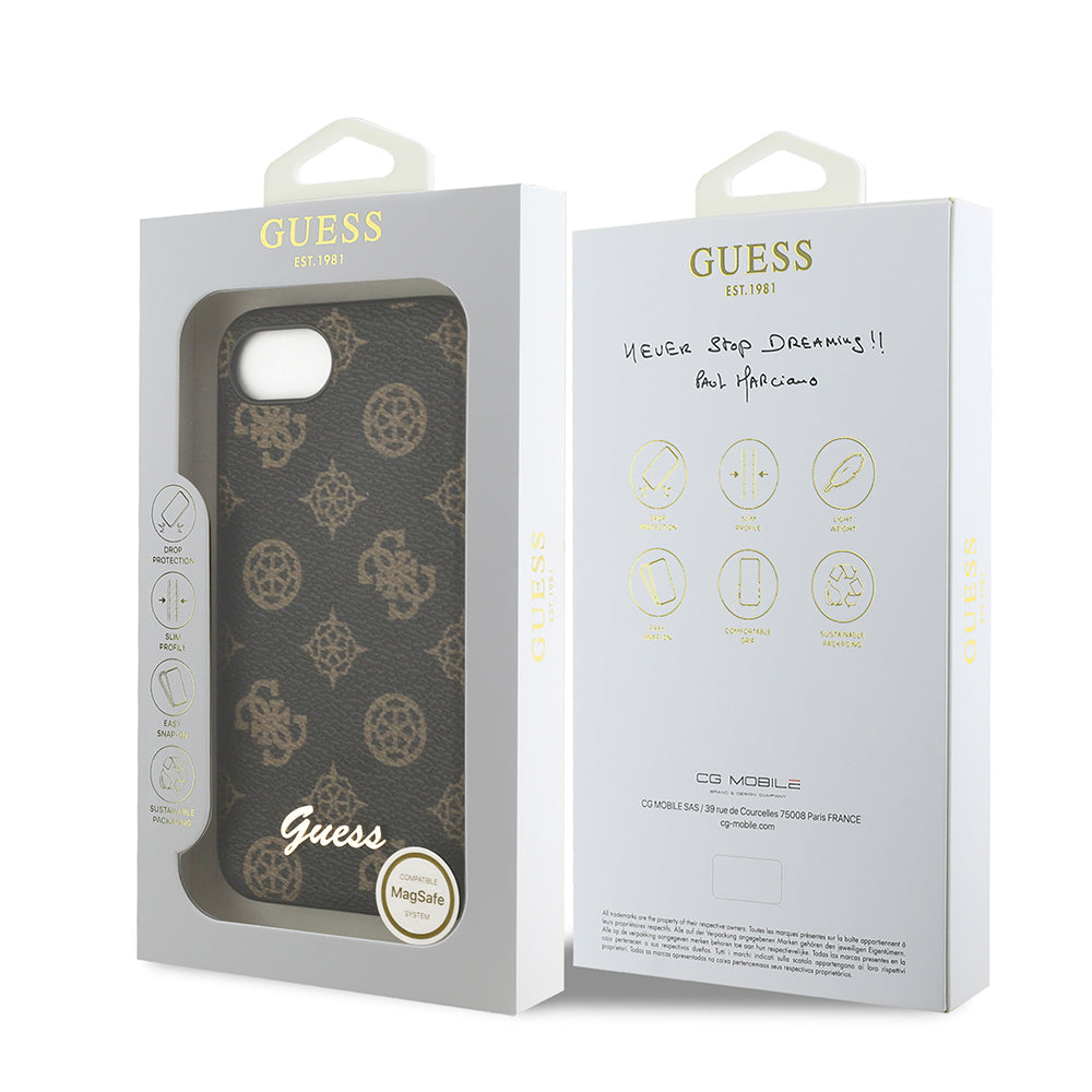 Apple iPhone 16E Kılıf Guess Orjinal Lisanslı M-safe Şarj Özellikli Yazı Logolu Peony Kapak Siyah