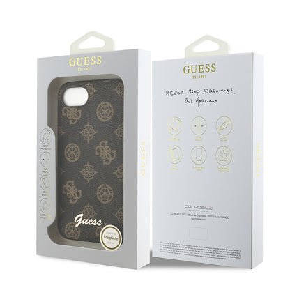 Apple iPhone 16E Kılıf Guess Orjinal Lisanslı M-safe Şarj Özellikli Yazı Logolu Peony Kapak Siyah