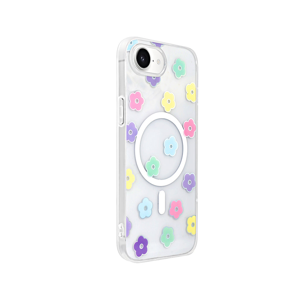 Apple iPhone 16E Case M-Safe Charging Transparent Zore Folk Hard Cover Strawberry