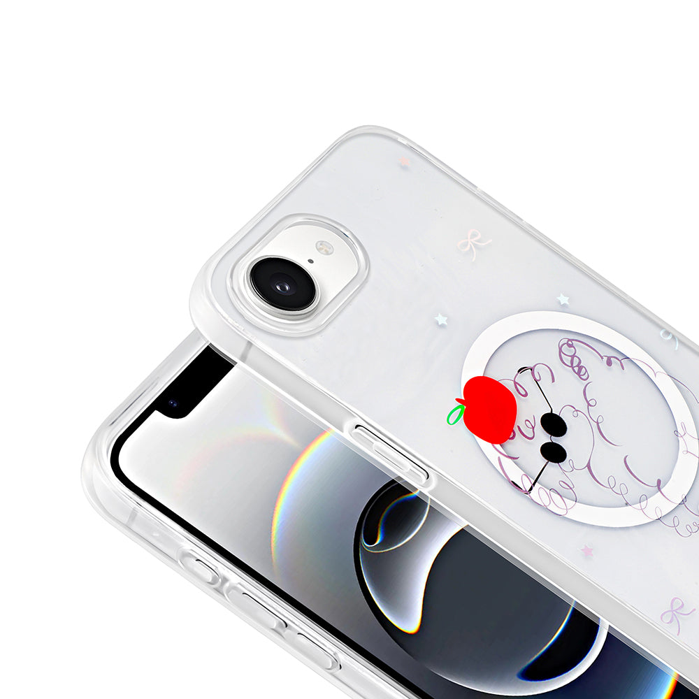 Apple iPhone 16E Case M-Safe Charging Transparent Zore Folk Hard Cover Heart