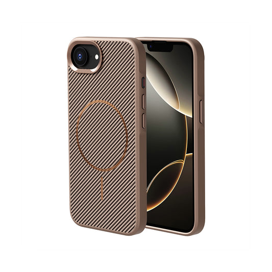 Apple iPhone 16E Case with M-safe Charging Function Carbon Fiber Look Zore Troy Cover Gold 
