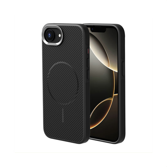 Apple iPhone 16E Case with M-safe Charging Function Carbon Fiber Look Zore Troy Cover Black 