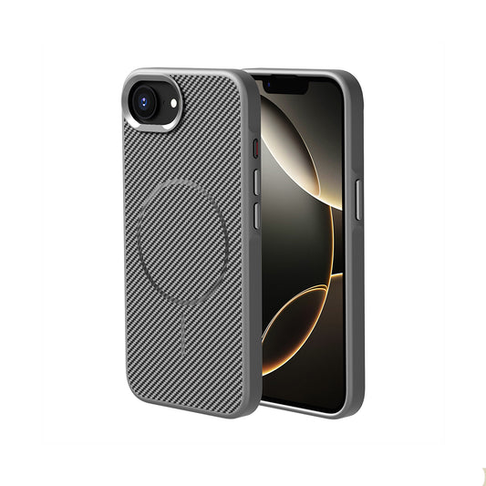 Apple iPhone 16E Case with M-safe Charging Function Carbon Fiber Look Zore Troy Cover Gray 