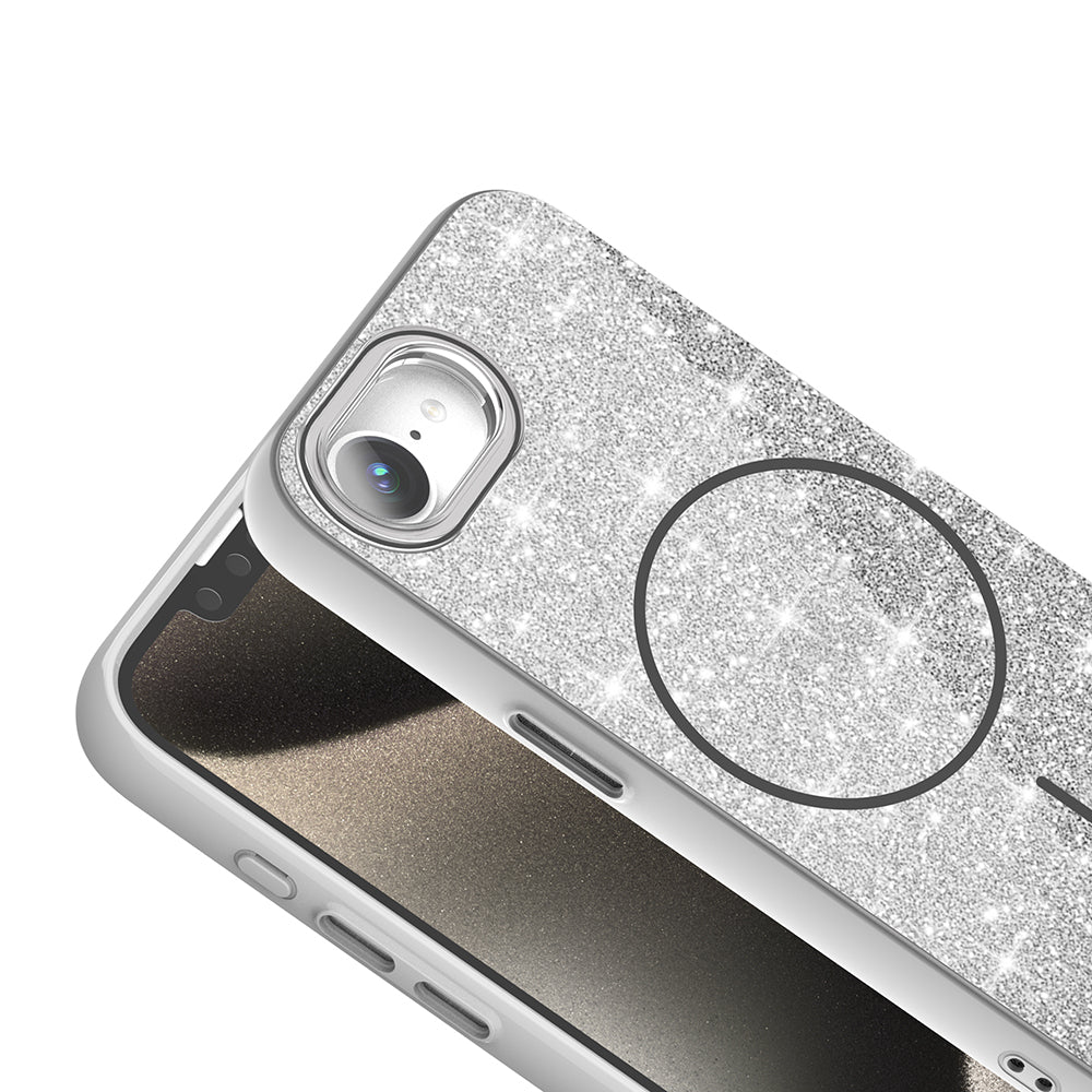 Apple iPhone 16E Case M-safe Charging Feature Shining Glitter Zore Oxo Cover Deep Purple