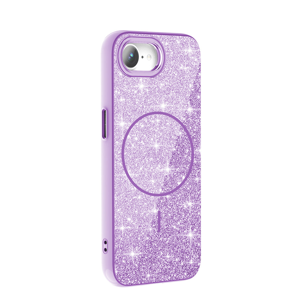 Apple iPhone 16E Case M-safe Charging Feature Shining Glitter Zore Oxo Cover Deep Purple