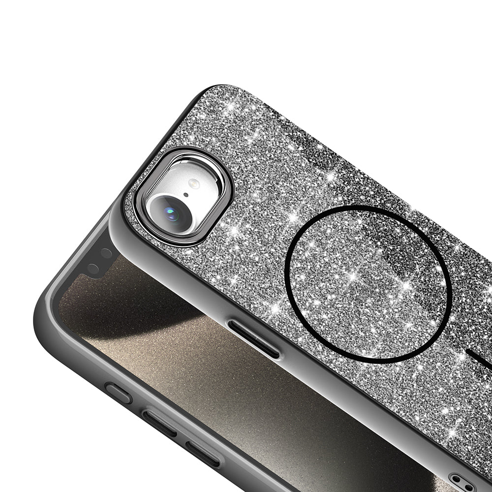 Apple iPhone 16E Case M-safe Charging Feature Shining Glitter Zore Oxo Cover Deep Purple