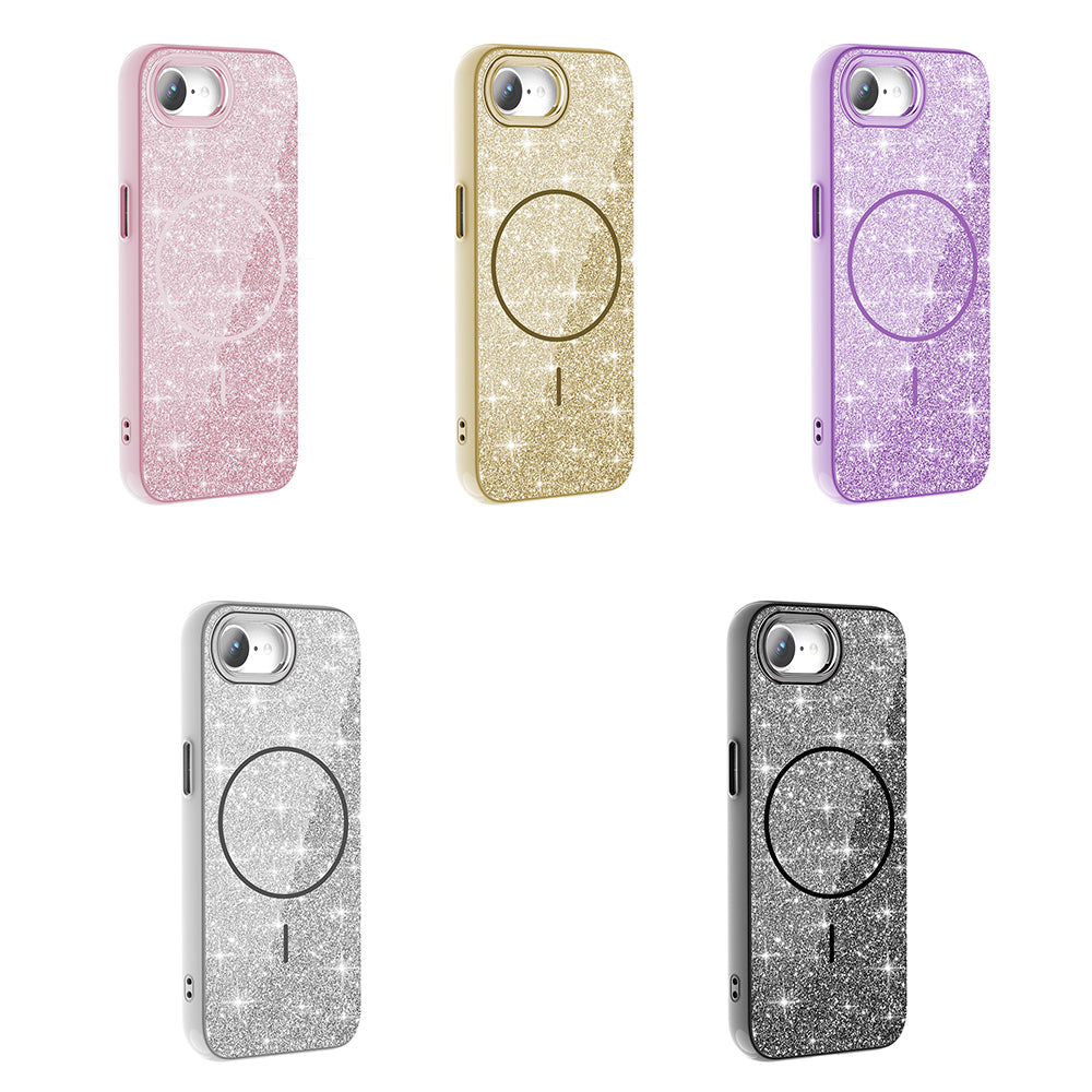 Apple iPhone 16E Case M-safe Charging Feature Shining Glitter Zore Oxo Cover Pink