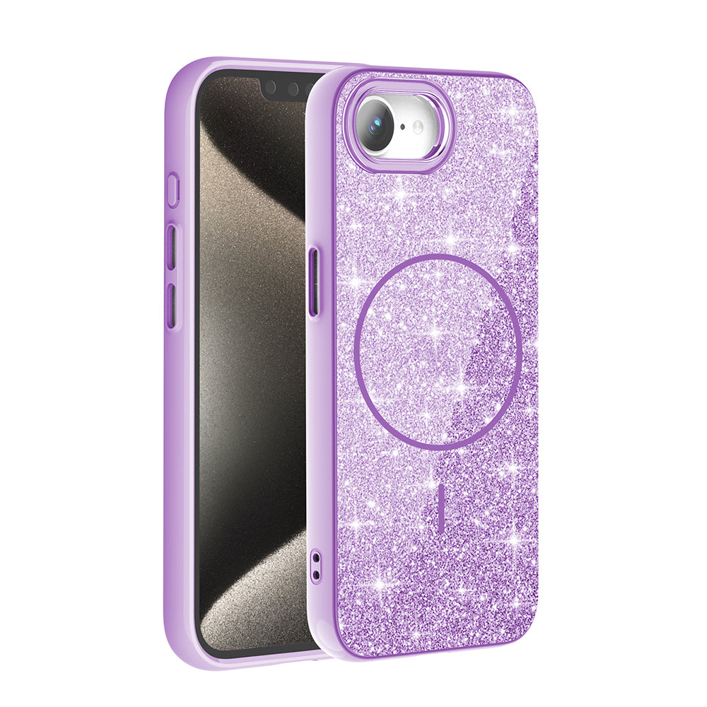 Apple iPhone 16E Case M-safe Charging Feature Shining Glitter Zore Oxo Cover Deep Purple