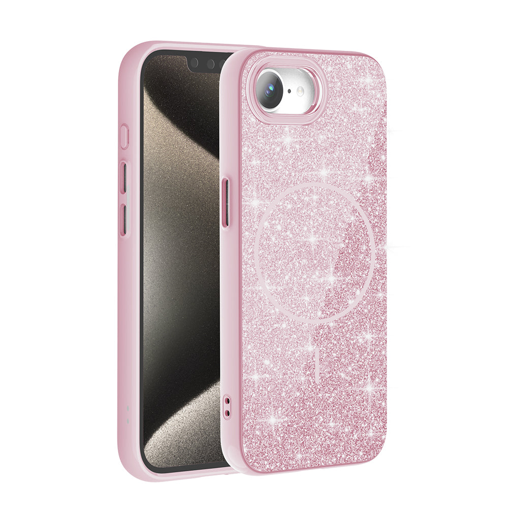 Apple iPhone 16E Case M-safe Charging Feature Shining Glitter Zore Oxo Cover Pink