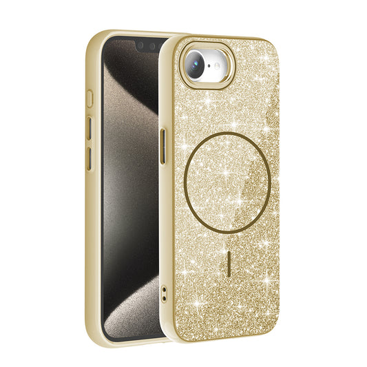 Apple iPhone 16E Case M-safe Charging Feature Shining Glitter Zore Oxo Cover Gold