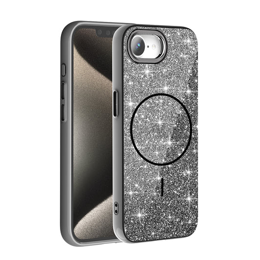 Apple iPhone 16E Case M-safe Charging Feature Shining Glitter Zore Oxo Cover Black