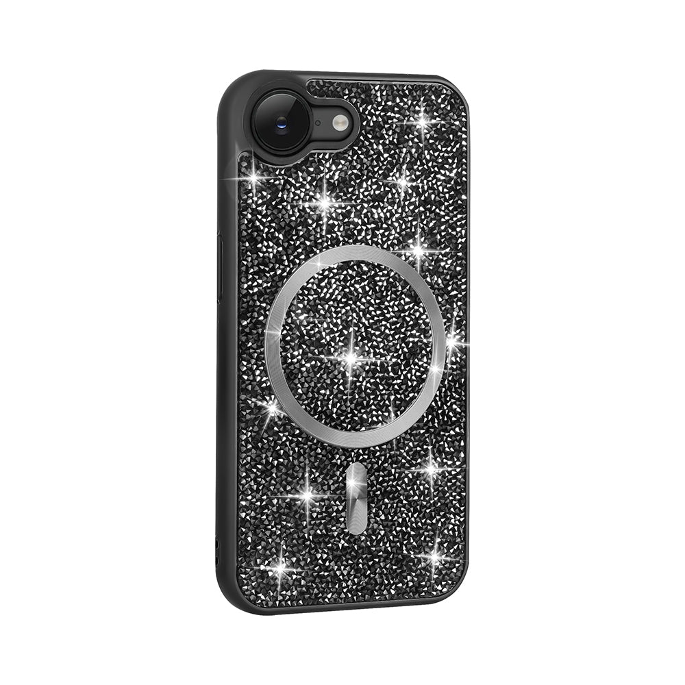 Apple iPhone 16E Case Diamond Design M-safe Charging Feature Zore Mosaic Silicone Cover Titanium-Gray