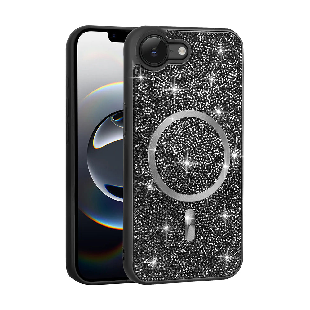 Apple iPhone 16E Case Diamond Design M-Safe Charging Feature Zore Mosaic Silicone Cover Black
