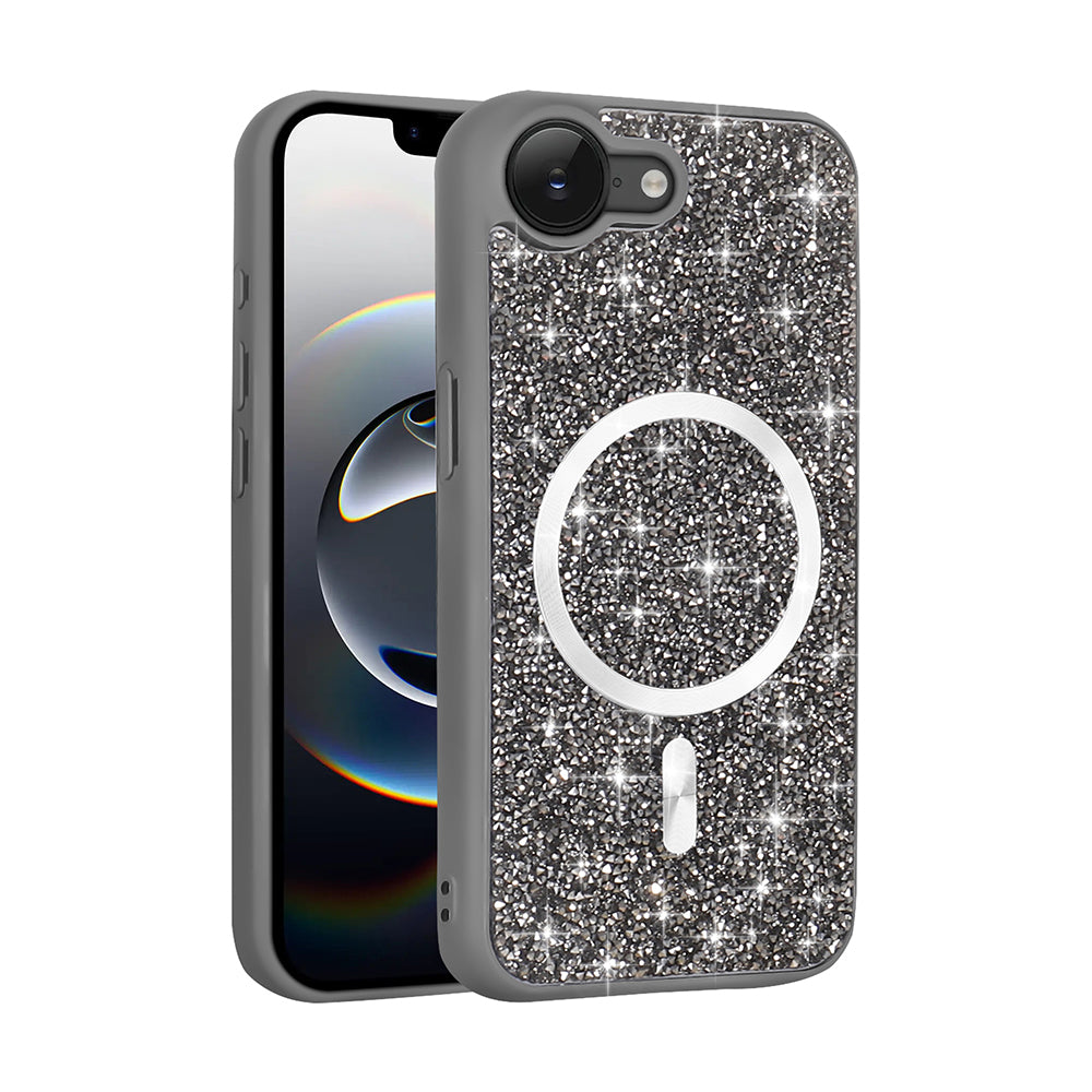 Apple iPhone 16E Case Diamond Design M-Safe Charging Feature Zore Mosaic Silicone Cover Black
