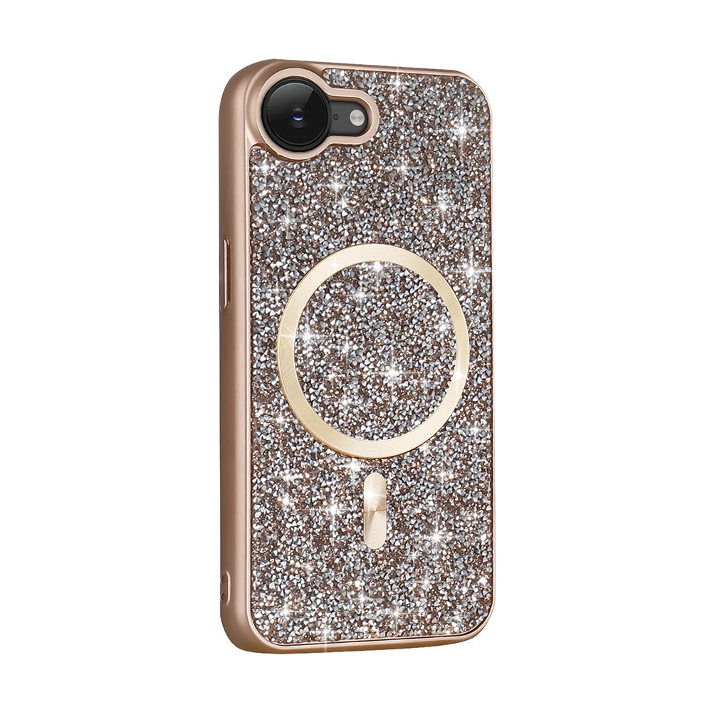 Apple iPhone 16E Case Diamond Design M-safe Charging Feature Zore Mosaic Silicone Cover Desert Titanium