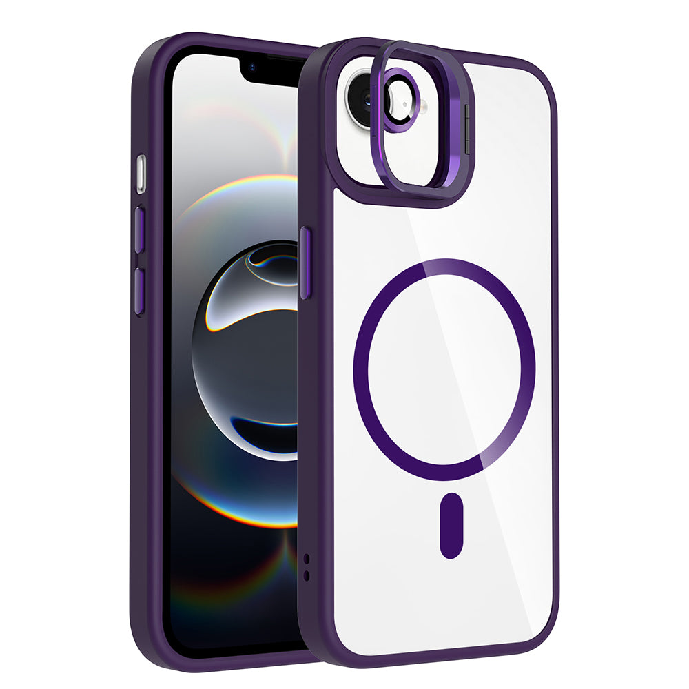 Apple iPhone 16E Case with Stand and Camera Lens Gift, M-Safe Charging Feature, Zore Etro Cover, Deep Purple 