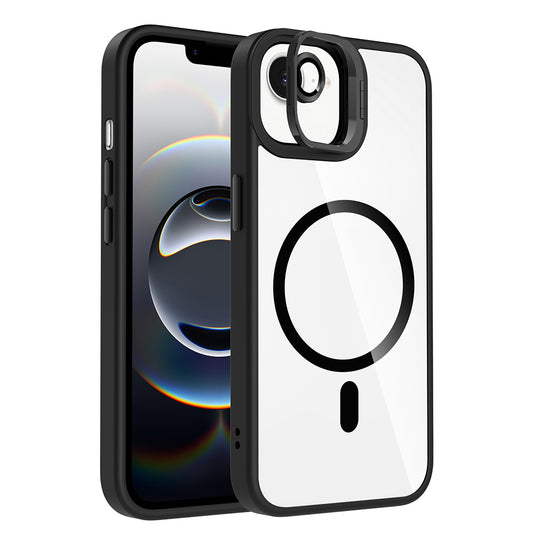 Apple iPhone 16E Case with Stand and Camera Lens Gift Zore Etro Cover Black with M-Safe Charging Function 
