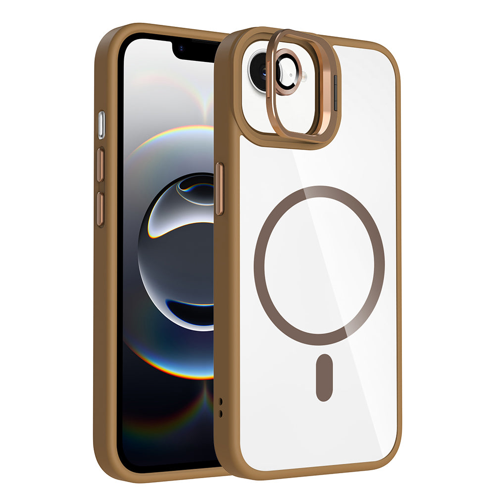 Apple iPhone 16E Case with Stand and Camera Lens Gift, M-Safe Charging Feature, Zore Etro Cover Desert Titanium 