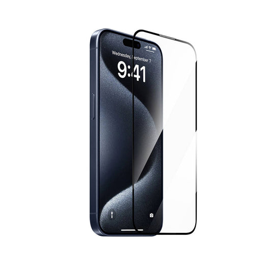 Apple iPhone 16E Wiwu SQ-008 Oleophobic Easy Install Impact Resistant Tempered Glass Screen Protector + Easy Application Tool Black