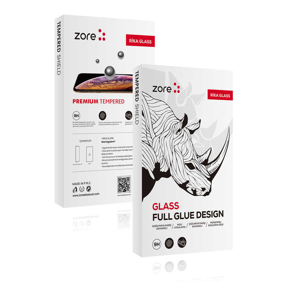 Apple iPhone 16E Zore Rika Premium Temperli Cam Ekran Koruyucu Siyah