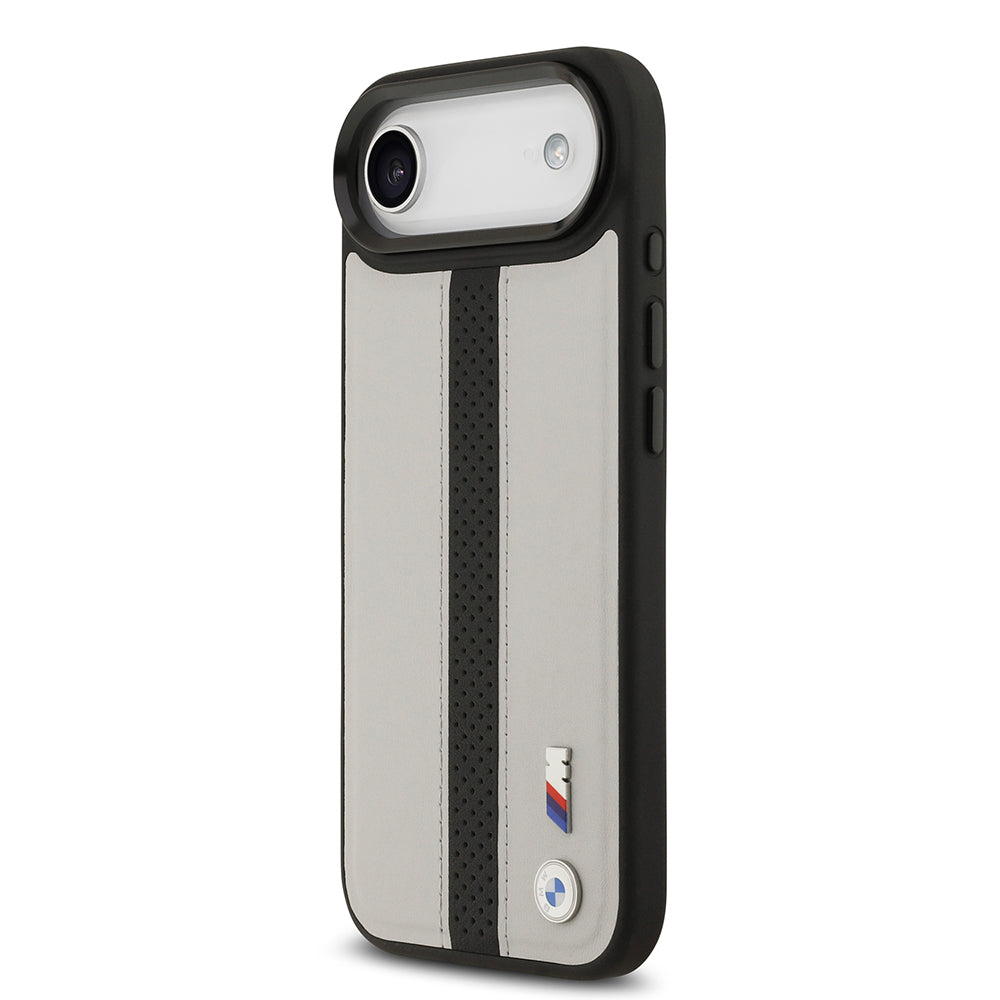 Apple iPhone 17 Air Kılıf BMW Orjinal Lisanslı M-safe Şarj Özellikli Deri Arka Yüzey Metal Logolu Delikli Şerit Tasarımlı Kapak  Lacivert