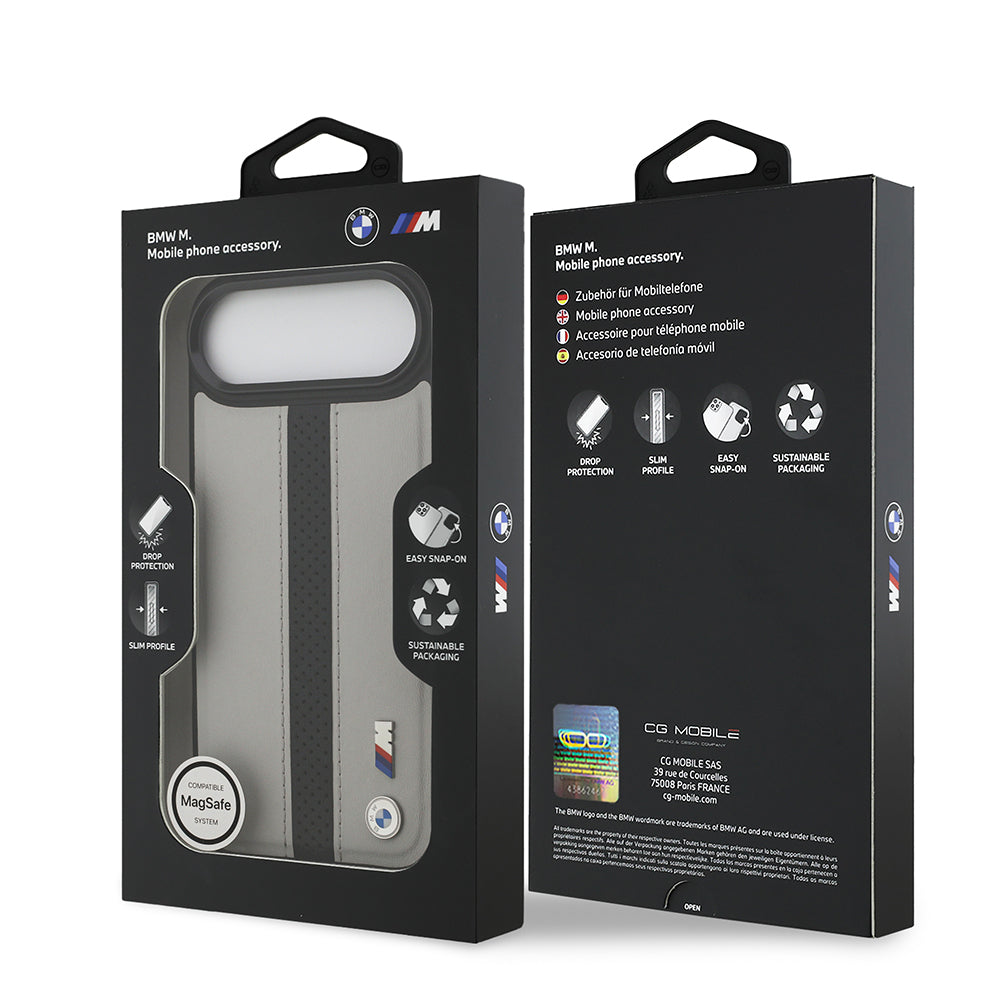 Apple iPhone 17 Air Kılıf BMW Orjinal Lisanslı M-safe Şarj Özellikli Deri Arka Yüzey Metal Logolu Delikli Şerit Tasarımlı Kapak  Lacivert