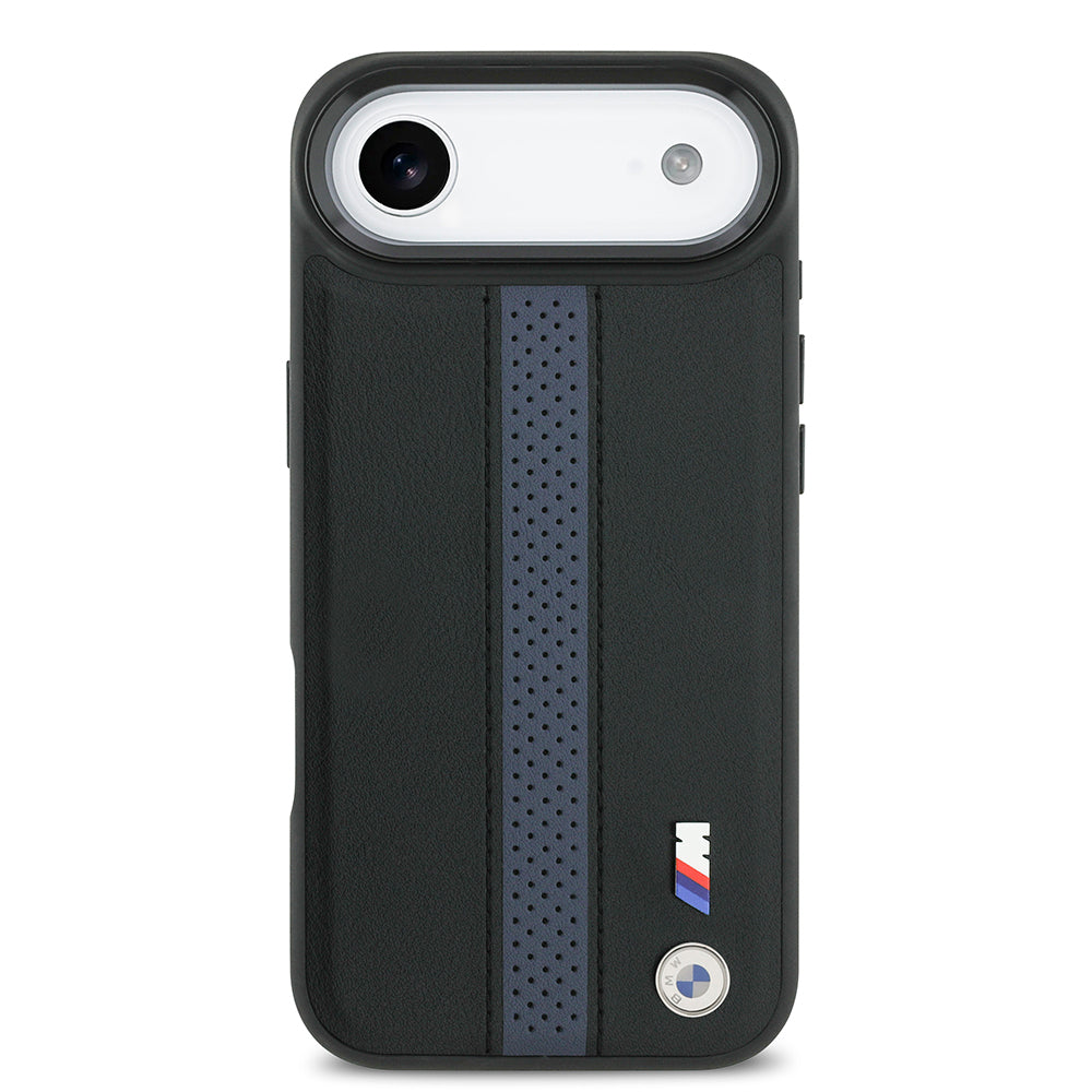 Apple iPhone 17 Air Kılıf BMW Orjinal Lisanslı M-safe Şarj Özellikli Deri Arka Yüzey Metal Logolu Delikli Şerit Tasarımlı Kapak  Lacivert