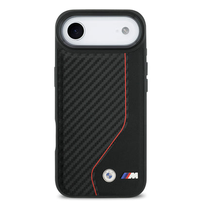 Apple iPhone 17 Air Kılıf BMW Orjinal Lisanslı M-safe Şarj Özellikli Metal BMW ve M Logolu PU Karbon Tasarımlı Kapak Kırmızı